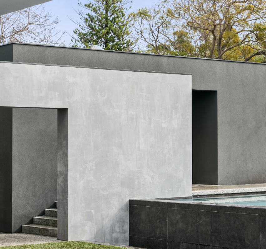 Modern minimalist architecture with pool.