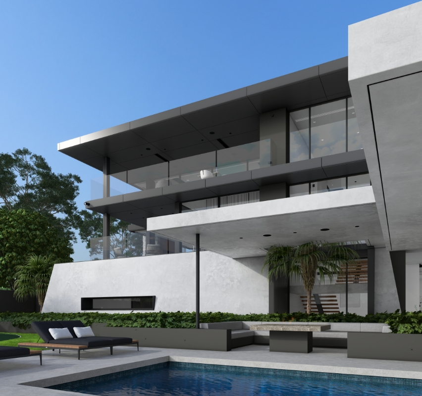 Modern luxury house with pool and garden.