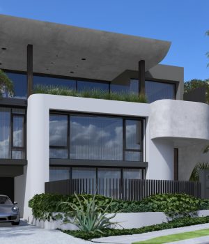 Modern luxury house with sports car.