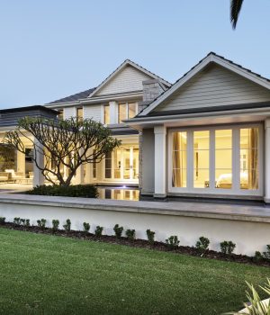 Luxury modern house exterior at twilight